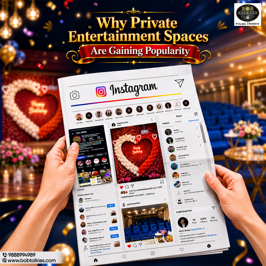 Luxury private entertainment space with cozy seating, personalized décor, private movie setup, and comfortable ambience for couples, families, and celebrations.